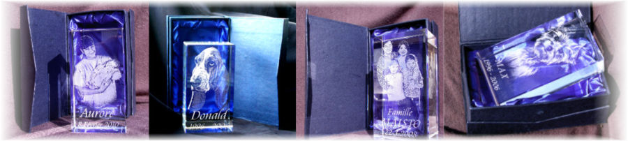Cube de verre grav&eacute; laser